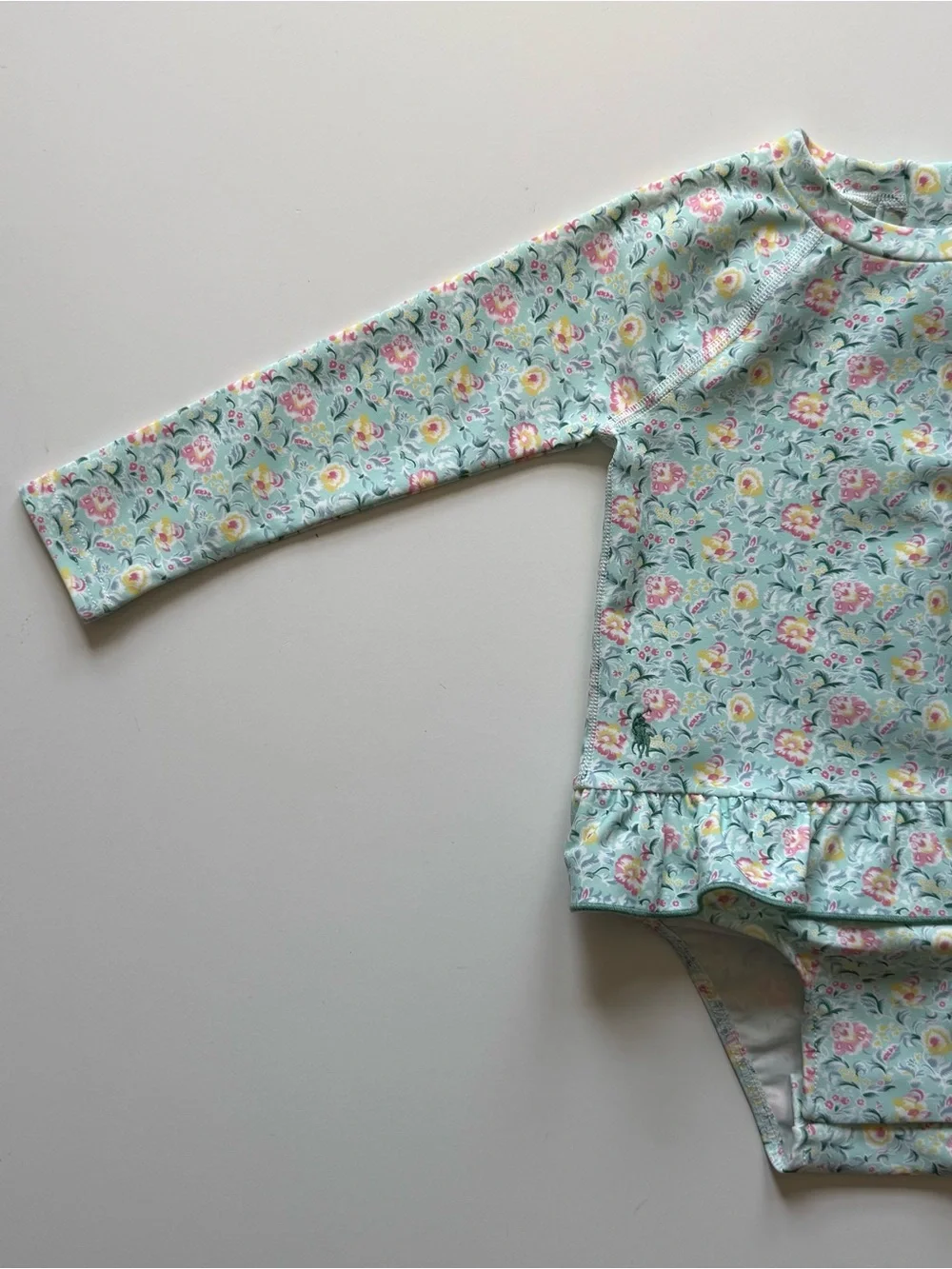 Ralph Lauren Baby Girl Floral Ruffled One-Piece Rashguard Swimsuit - Size 18-24M